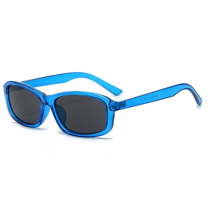 Classic square blue transparent sunglasses with dark grey UV protective lenses