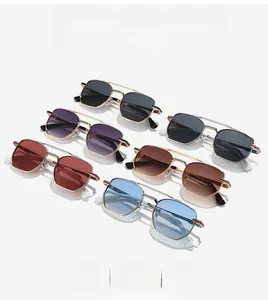 Collection of retro square metal sunglasses in six varied gradient colors with double bridge
