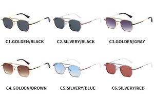 Showcase of six stylish square metal sunglasses in various frame and lens color options