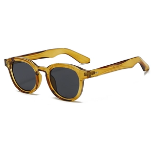 Classic amber oval sunglasses with black lenses and rivet details in a 45-degree view