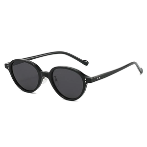 Classic oval black frame sunglasses with polarized lenses and silver rivet detail