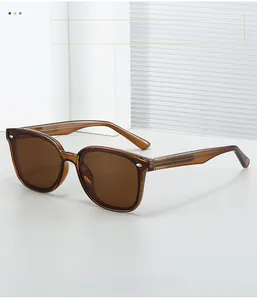 Detail of amber tortoiseshell polarized sunglasses showing inner metal reinforced temples