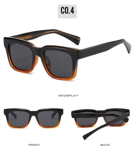 Macro view of square polarized sunglasses with black and orange gradient frames