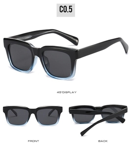 Three-way view showing front, back, and 45-degree angle of square polarized sunglasses