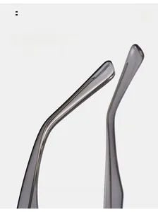 Detailed close-up of grey translucent curved temple tips with metal core reinforcement