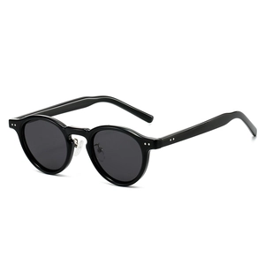 Classic black TR90 polarized sunglasses with retro round frames and silver rivet accents
