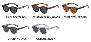 Detailed color options of vintage round sunglasses in black, brown, gray and blue