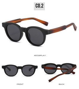 Multi-angle views of retro round polarized sunglasses with tortoiseshell temples