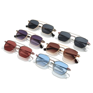 Set of square metal aviator sunglasses with geometric frames and colorful gradient lenses