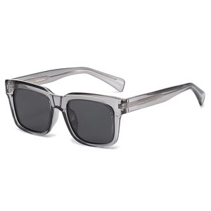 Minimalist square frame polarized sunglasses with transparent grey finish and textured temples