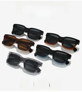 Five assorted stylish square polarized sunglasses in black, amber, and gradient frames