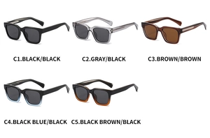 Matrix display showing five different color variations of square polarized sunglasses