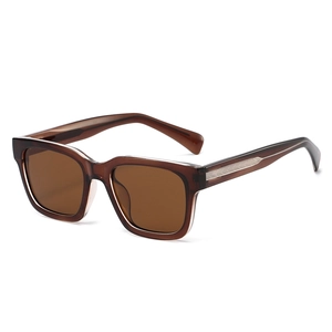 Classic square polarized sunglasses in translucent brown frame for men with metal arrow detail