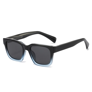 Square polarized sunglasses with black to light blue gradient frame and dark grey lenses
