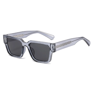 Lunettes de soleil polarisées carrées gris translucide avec branches en métal argenté