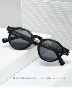 Detail view of TR990 black vintage sunglasses featuring size specs on the temple arm