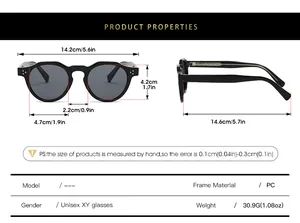 Size chart with precise measurements and specifications for classic round sunglasses