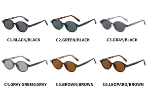 Detailed grid view showcasing retro round sunglasses in six various trendy frame colors