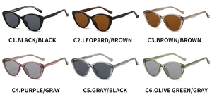 Collection of six cat-eye sunglasses in various colors displayed in a grid layout