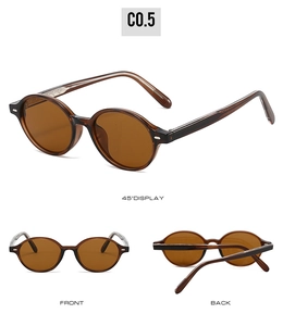 Three-way view of retro round tortoiseshell sunglasses with dark brown tinted lenses