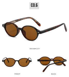Three-view layout of retro round tortoiseshell sunglasses with dark brown lenses