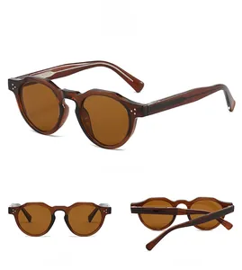 Three-angle view of vintage amber sunglasses showing front, back, and 45-degree perspective