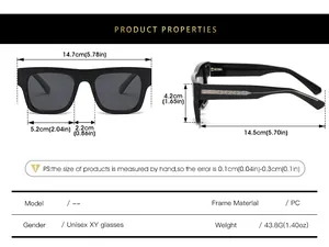 Tableau des tailles pour lunettes de soleil carrées polarisées avec dimensions de monture
