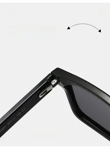 Detail of durable metal texture hinge on square black polarized sunglasses frame