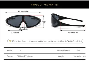 Size chart showing 15.7cm width and dimensions for these outdoor sports cycling sunglasses