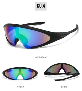 Multiple views of sports cycling sunglasses with blue-green gradient coated lenses