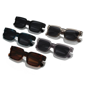 Five pairs of square polarized sunglasses in various colors with spring hinges and thick frames