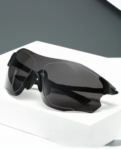 Detail view of anti-slip nose pads and streamlined black frame on wrap-around sports sunglasses