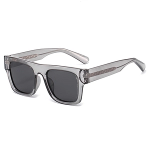 Lunettes de soleil polarisées à monture carrée grise translucide avec branches métalliques