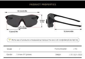 Size chart showing 15.1cm width and 5.4cm height for outdoor cycling sport sunglasses