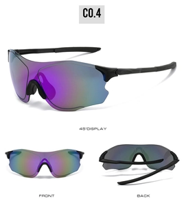 Three-view display of outdoor cycling sunglasses with rainbow polarized lenses and black frame
