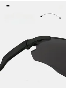 Detail of durable texture hinge on cycling sunglasses with matte black finish