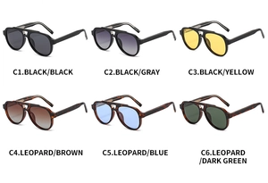 Detailed grid display showing six color variants of retro aviator polarized sunglasses