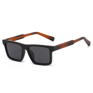 Square polarized sunglasses with matte black frames and tortoiseshell spring temples