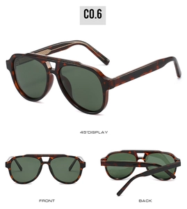 Three views of tortoise pilot sunglasses including front, back and 45-degree angle
