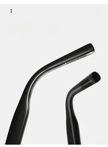 Macro view of ergonomic curved temple tips on black high-gloss polarized sunglasses