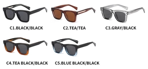 Detailed grid view of square polarized sunglasses in five distinct frame and lens colors