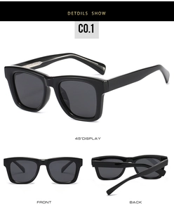 Detail view of square black polarized sunglasses showing front and back perspectives