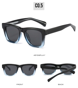 Detailed multi-angle view showing the 45-degree, front, and back of gradient square sunglasses