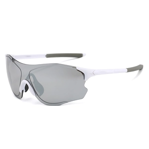 White aerodynamic cycling sunglasses with large smoke lenses for outdoor sports and racing