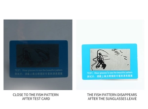 Carte de test polarisée montrant l'effet des verres avec motif de poisson