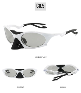 Vues multi-angles des lunettes de soleil de sport blanches avec verres gris et plaquettes