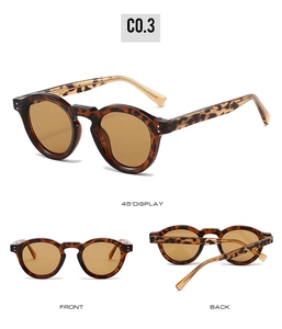 Detailed views of vintage round tortoise sunglasses with metal rivet hinges and dark lenses