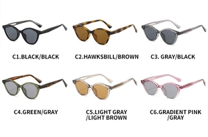 Vue détaillée de six lunettes de soleil rondes rétro avec montures en acétate et détails métal