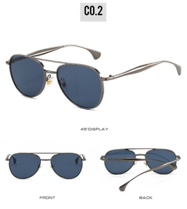 Detail view of double bridge aviator sunglasses with gradient lenses in three angles