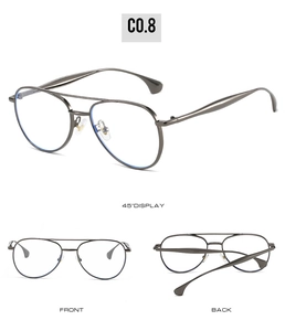 Detailed views of gunmetal aviator sunglasses frames showing front and back construction